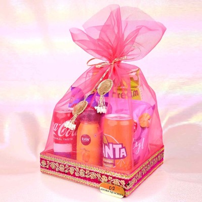 Decorated Hamper Basket With Snacks (Rani Pink)