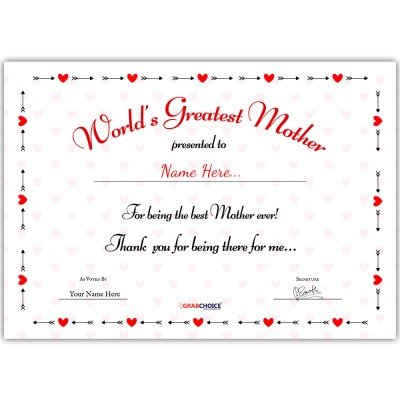 Personalized World's Greatest Mother Certificate