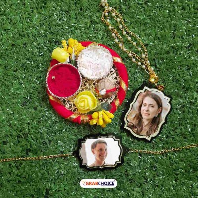 Personalized Premium Personalized Bhaiya Bhabhi Rakhi with Roli Chawal Platter 