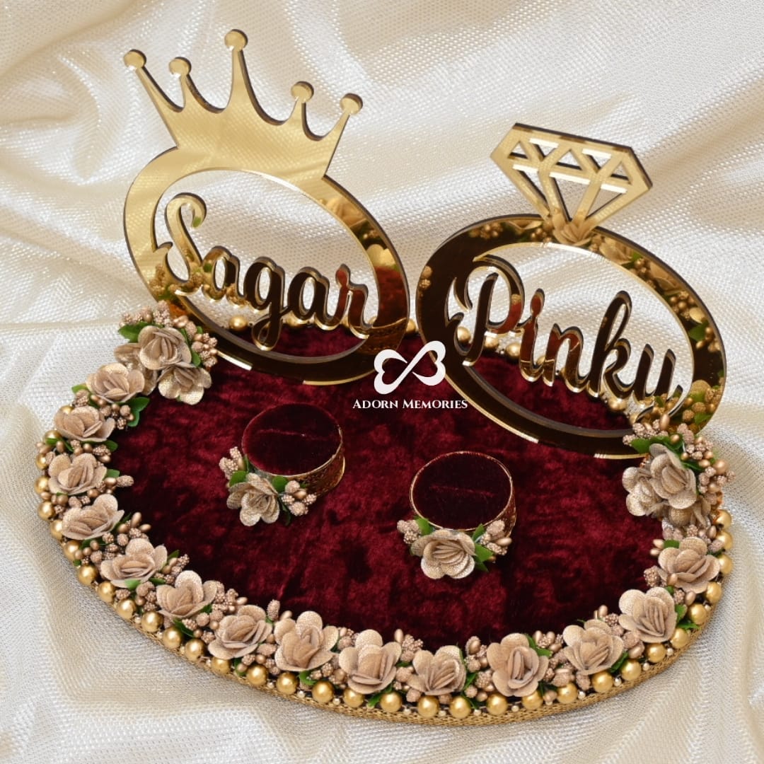 Buy Unique Palette Beautiful Pink Engagement Ring Platter with Name |  Wedding Ring Platter | Decorative Tray | Marriage Decor | Engagement Tray  (Design-1) Online at Low Prices in India - Amazon.in