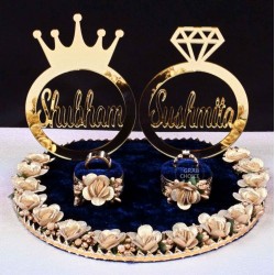 Personalized Engagement Ring Platter with Bride And Groom Names (Navy Blue)