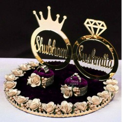 Personalized Engagement Ring Platter with Bride And Groom Names (Wine Purple)