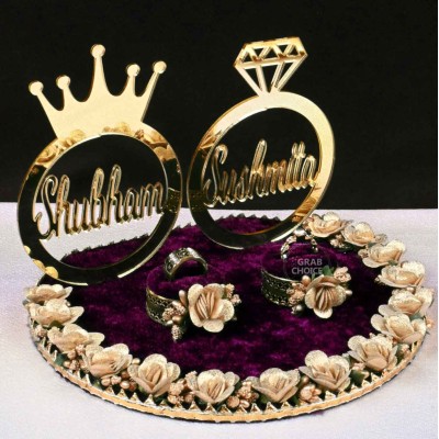 Personalized Engagement Ring Platter with Bride And Groom Names (Wine Purple)