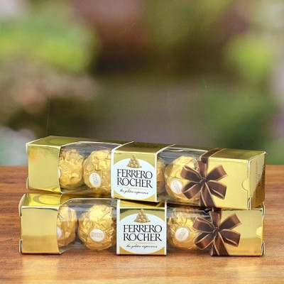 FERRERO ROCHER Exquisite Hazelnut and Milk Chocolate Premium Gift Box - 4pcs (50grms) Pack Of 2